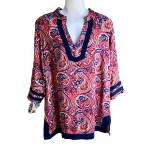 Tina Stephens V-Neck Tunic Top, Multi-Colored, Size Small/Medium.